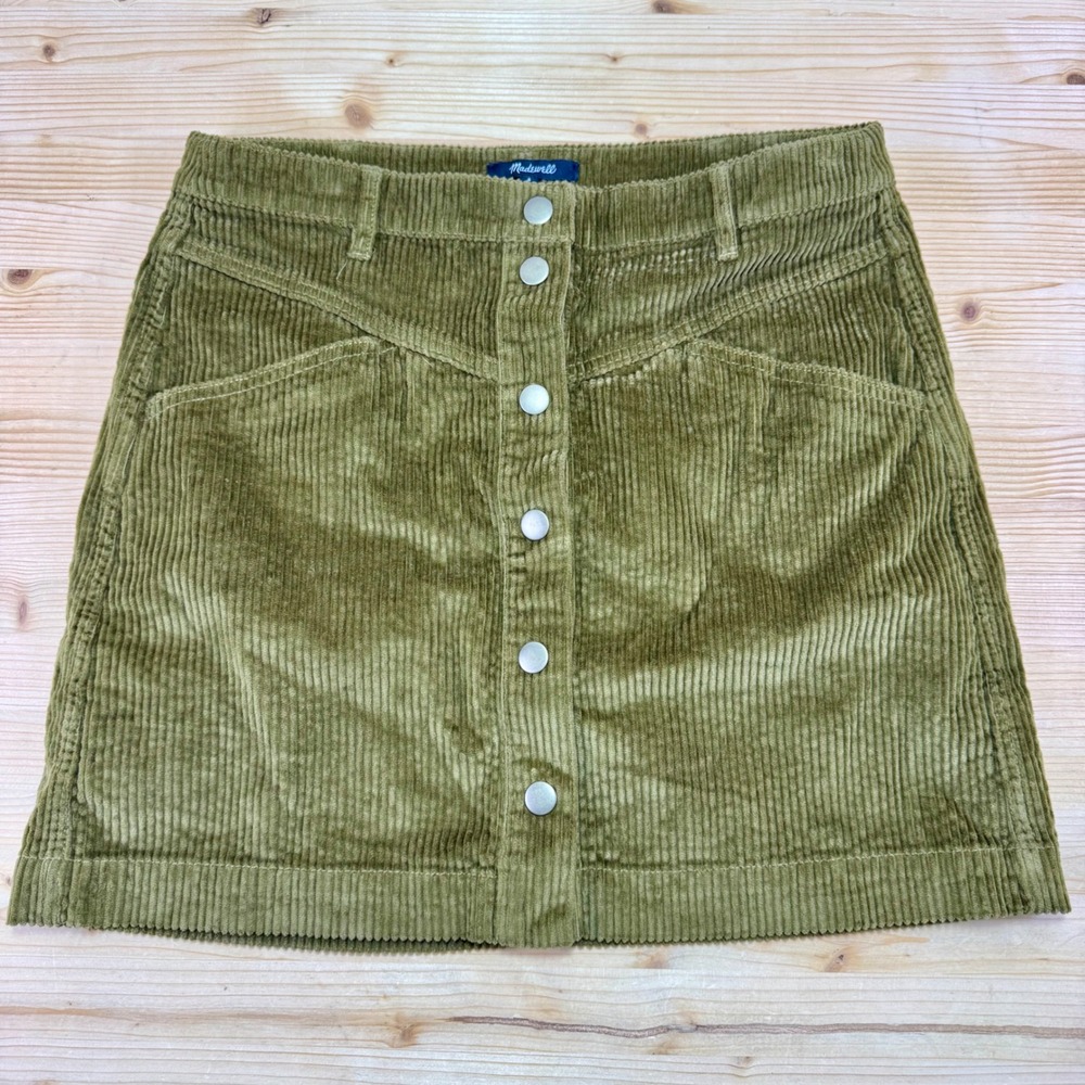 Madewell Olive Green Corduroy Snap-Front Mini Skirt Size 6 Women's Do Well‎ Line